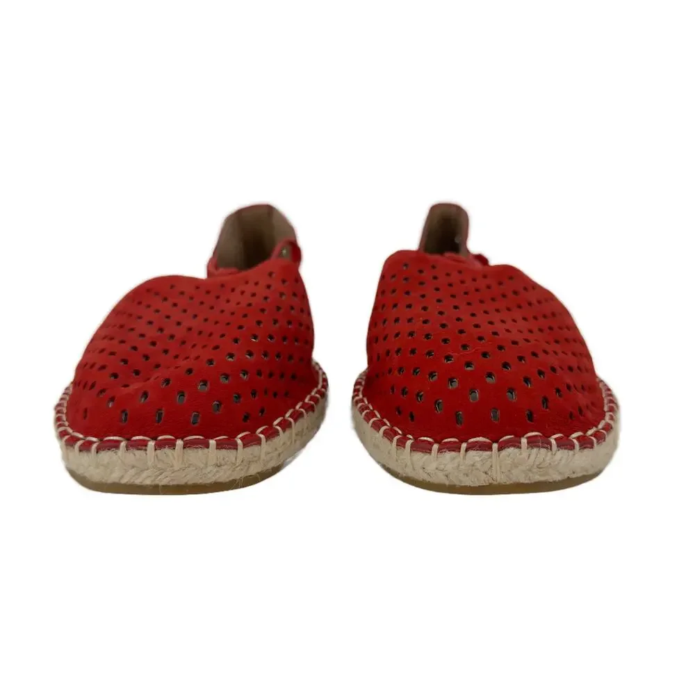 NEW Eileen Fisher Lee Espadrille Sandal Flats sz 9 Red Poppy Perforated Leather
